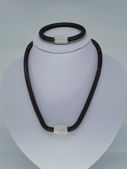 ketting &amp; armband zwart, mesh, edelstaalset