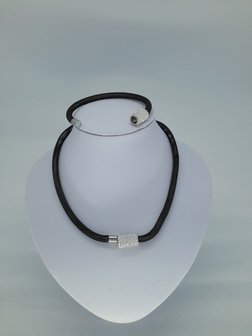 ketting &amp; armband zwart, mesh, edelstaalset