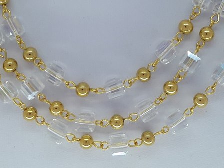 ketting &amp; armband goud kleur, kristalblok, kogeltje, edelstaalset