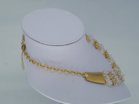 ketting &amp; armband goud kleur, kristalblok, kogeltje, edelstaalset