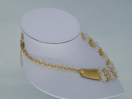 kette &amp; armband goldfarbe, kristallblock, kugel, edelstahlset