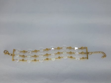 ketting &amp; armband goud kleur, kristalblok, kogeltje, edelstaalset