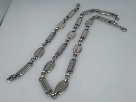 Edelstaal Konings- Armband &amp; Ketting, lange koffieboon, ovale tube