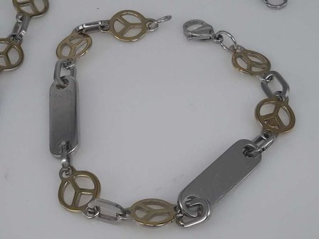 Edelstaal Konings- Armband &amp; Ketting, plaat, ring, goudkl vrede teken
