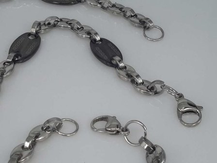 Edelstaal Konings- Armband &amp; Ketting, koffiebonen, zwarte motief boon