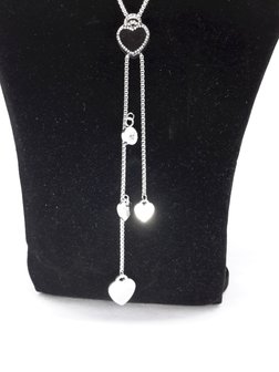 schakelketting lang, vierkant, harten strass, ketting, hartjes, edelstaal