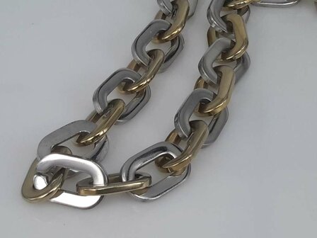 Edelstaal Ketting, ovale platte ring, goud &amp; rvs kleurig