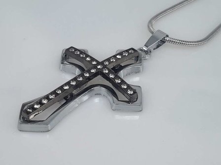 Edelstahl Anh&auml;nger, Kreuz auf Kreuz, Strass, antrazit