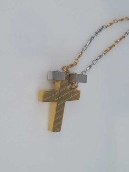 Edelstahl Anh&auml;nger, Kreuz goldf. Halter stahlf.