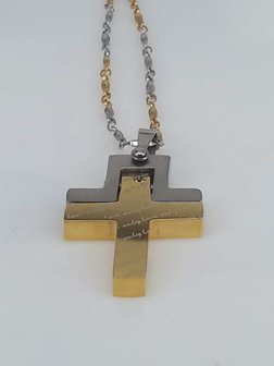 Edelstahl Anh&auml;nger, Kreuz goldf. Halter stahlf.