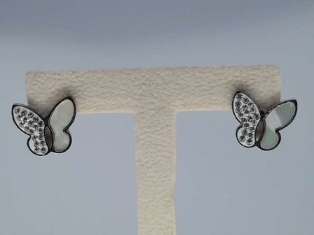 OhrStecker Edelstahl, schmetterling perlenmuth strass