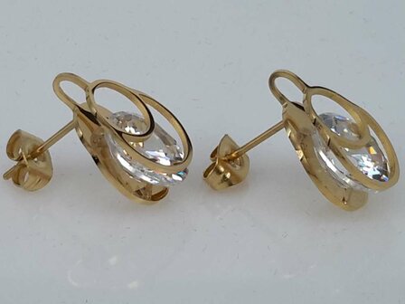 Edelstahl goldfarbener oval Ohrstecker mit 10 mm hochwertigem Kristall.