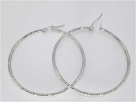 Oorsteker, ring met bamboe motief &Oslash; 45 mm, edelstaal