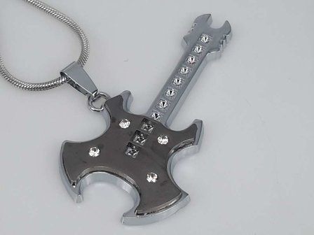 Edelstahl Anh&auml;nger, Gitarre, Resonanzk&ouml;rper schwarzf, Strass