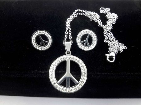 Set: Edelstahl-Schmuck Frieden mit Strass. 