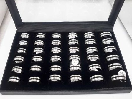 Edelstahl Ringe, schwarze band, box 36St