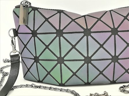 Holographische Schulterhandtasche, Triangels in a Square, beleuchtete geometrische Oberfl&auml;chen