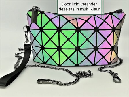Holografische schouderhandtasje, Triangels in a Square, oplichtende geometrische vlakken
