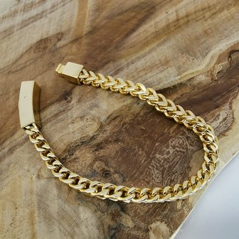 goldfarbene Armband 17cm, Quadrat gliedern, Druckverschluss, Edelstahl