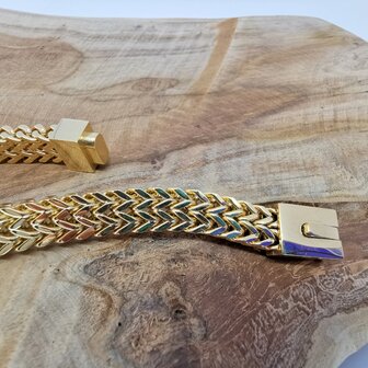 goldfarbene Armband 19cm, Doppel-VV-Glied, Druckverschluss, Edelstahl