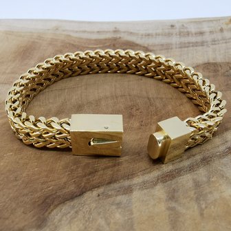 goudkleurige Armband 17cm, dubbele VV schakel, drukslot sluiting, edelstaal