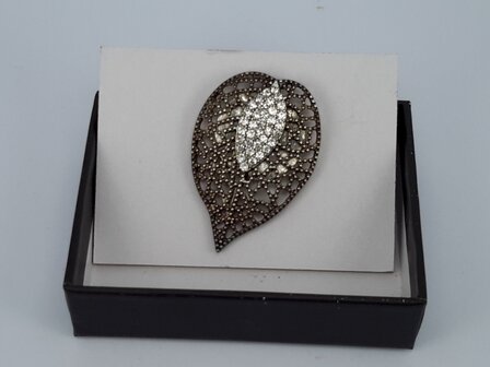 Magneet Broche, nerfblad, metaal, strass steentjes