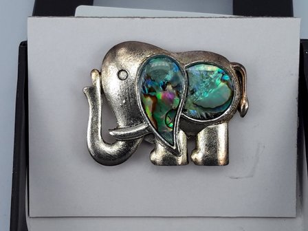 Magnet Brosche, Indischer Elefant Perlmuttschale, Antik Bronze Silber look