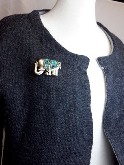 Magneet Broche, Indisch Olifant parelmoer schelp, antiek bronszilver look