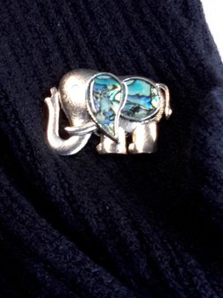 Magnet Brosche, Indischer Elefant Perlmuttschale, Antik Bronze Silber look