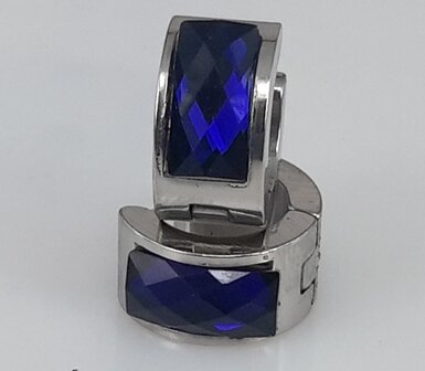 Edelstahl-Ohrringe breit, facette stein, blau farben