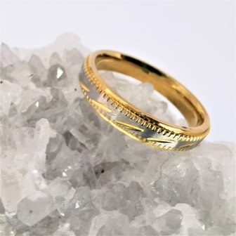 Edelstaal Ringen, Mat zilverkleurig ring met goud streep en rand. doos 36st