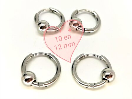 Oorringen zilverkleurig 10 mm met 1 rond deco ring Chirurgisch staal 316L.