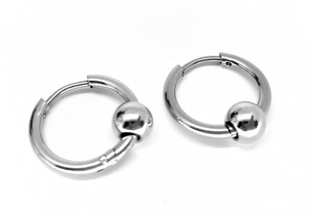 Oorringen zilverkleurig 12 mm met 1 rond deco ring Chirurgisch staal 316L.