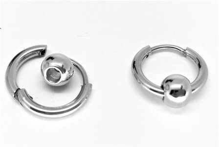 Oorringen zilverkleurig 12 mm met 1 rond deco ring Chirurgisch staal 316L.