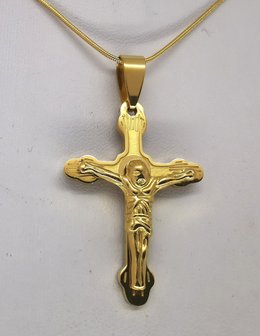 Prachtig bewerkt goudkleurig Rvs kruis met jezus,