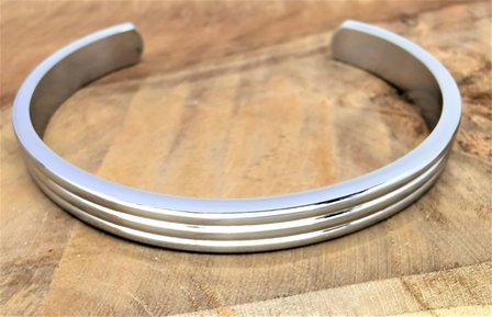 Bangle armband, dubbele groef, edelstaal