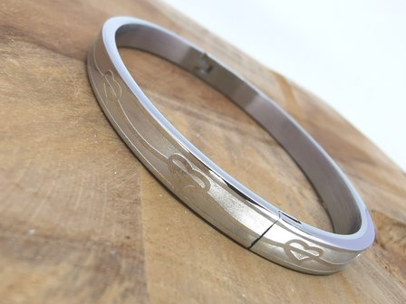 Sklavenarmband, Oval, matte, Herzenband, Edelstahl