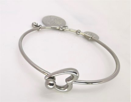 Edelstaal smalle ronde Armband met 3 bedel.