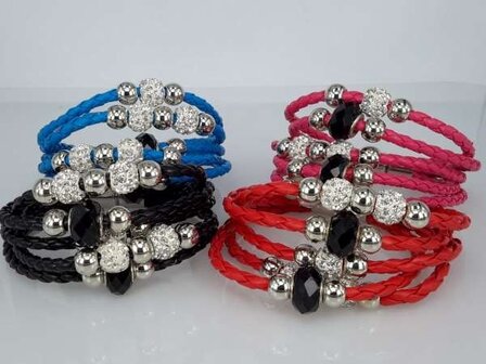 Armband, 5-delig gevlochten, kralen en shamballa&#039;s