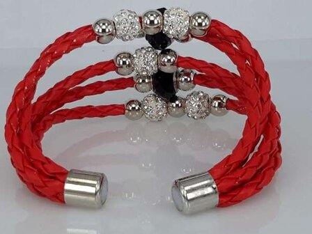 Armband, 5-delig gevlochten, kralen en shamballa&#039;s