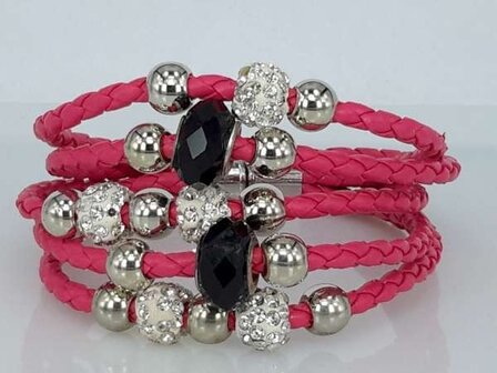 Armband, 5-delig gevlochten, kralen en shamballa&#039;s