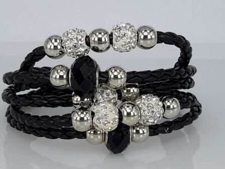 Armband, 5-delig gevlochten, kralen en shamballa&#039;s