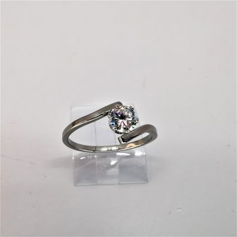 Edelstaal Ringen zilverkleurig smal, 4mm zirkonia, doos 36 st