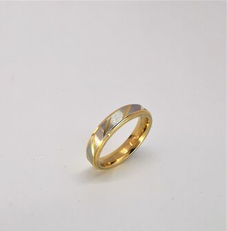 Edelstaal Ringen, Mat zilverkleurig ring met goud streep en rand. doos 36st