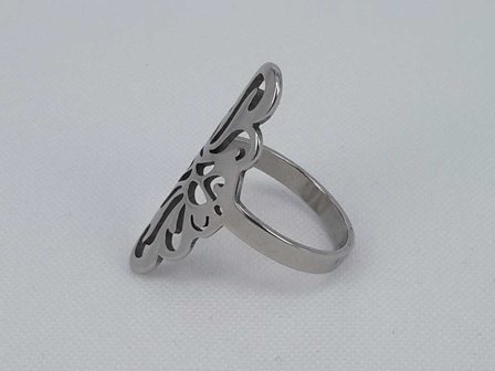 Edelstaal Ringen zilverkleurig ring met uitgesneden figuur, doos 36 st