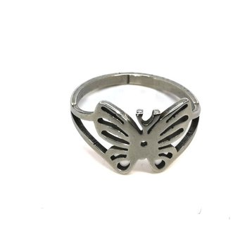 Edelstaal Ringen zilverkleurig ring vlinder, doos 36 st
