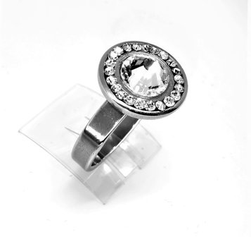 Edelstahl Ringe silberfarbene rund mit 7 mm Zirkonia und runden Strasssteinen,, box 36 st