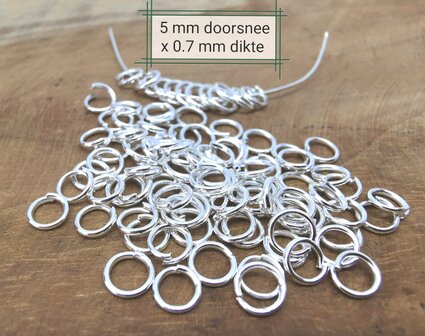 100 x 925 versilbert - Offene Ringe - Befestigungsringe -  D 0.7 &times; &Oslash; 5 mm