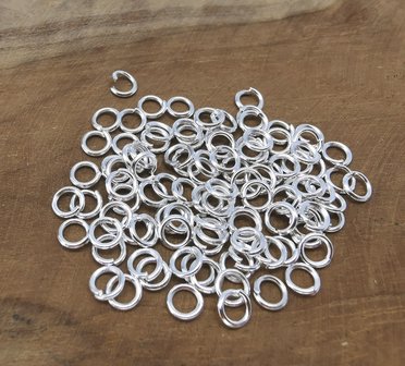 100 x 925 versilbert - Offene Ringe - Befestigungsringe - D 0.7 &times; &Oslash; 4 mm