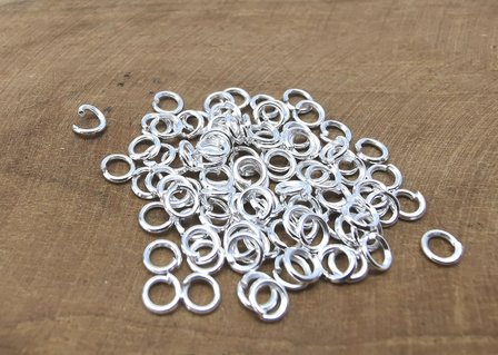 100 x 925 versilbert - Offene Ringe - Befestigungsringe - D 0,6 &times; &Oslash; 3 mm